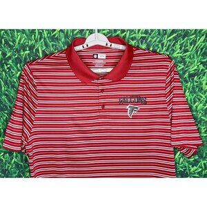 Atlanta Falcons ATL NFL Men XXL Red Gray Striped Short Sleeve Polo Shirt Stretch